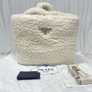 Prada White Shearling Tote Bag